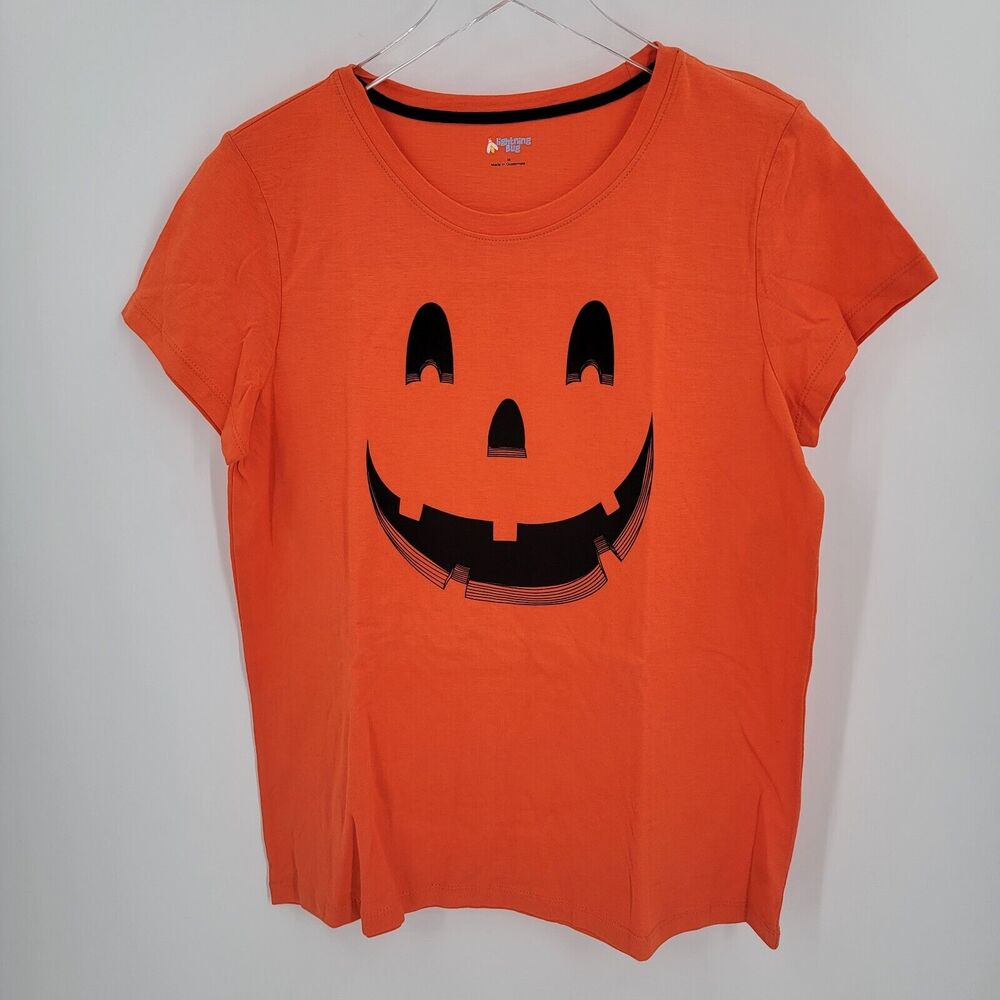 Halloween Smiling Pumpkin T Shirt Womens Medium Orange Black by Lightning Bug